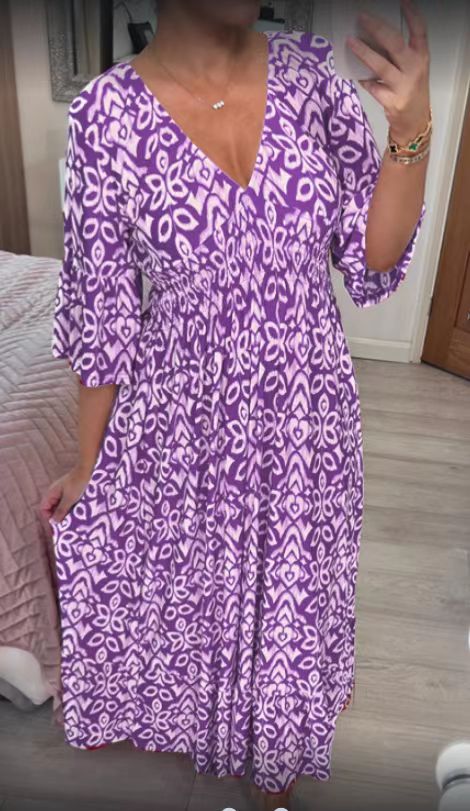 Isabel - Vestito Lungo Stampato · Scollo a V · Stile Boho