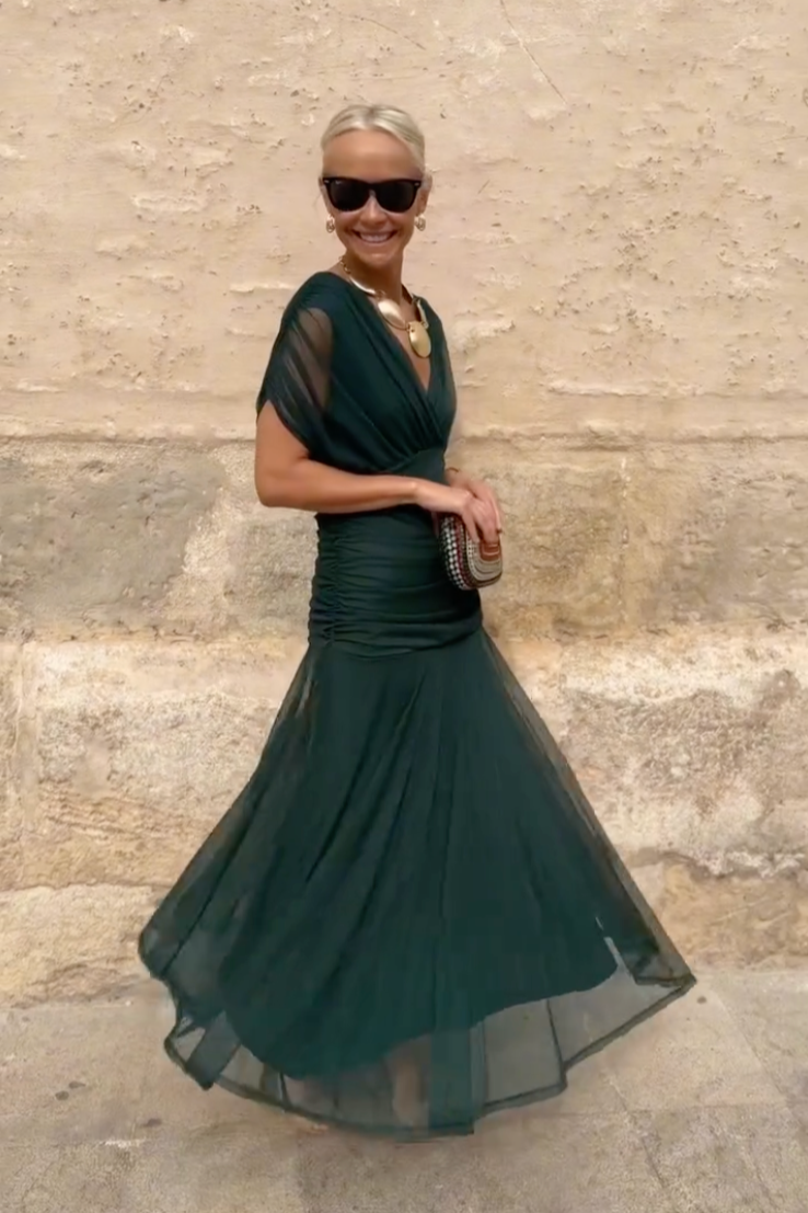 VERO - ELEGANTE VESTITO DA CERIMONIA CON SCOLLO A V
