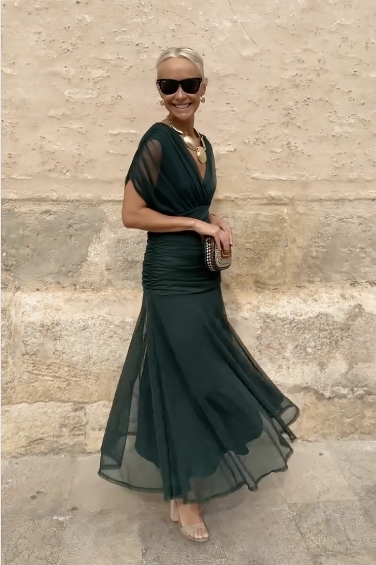 VERO - ELEGANTE VESTITO DA CERIMONIA CON SCOLLO A V