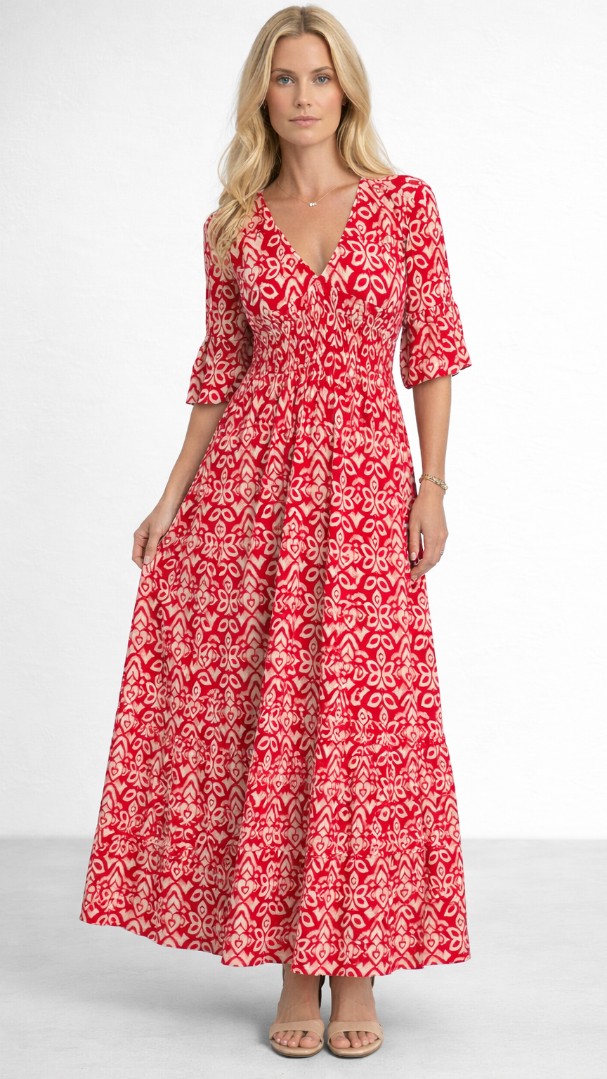 Isabel - Vestito Lungo Stampato · Scollo a V · Stile Boho