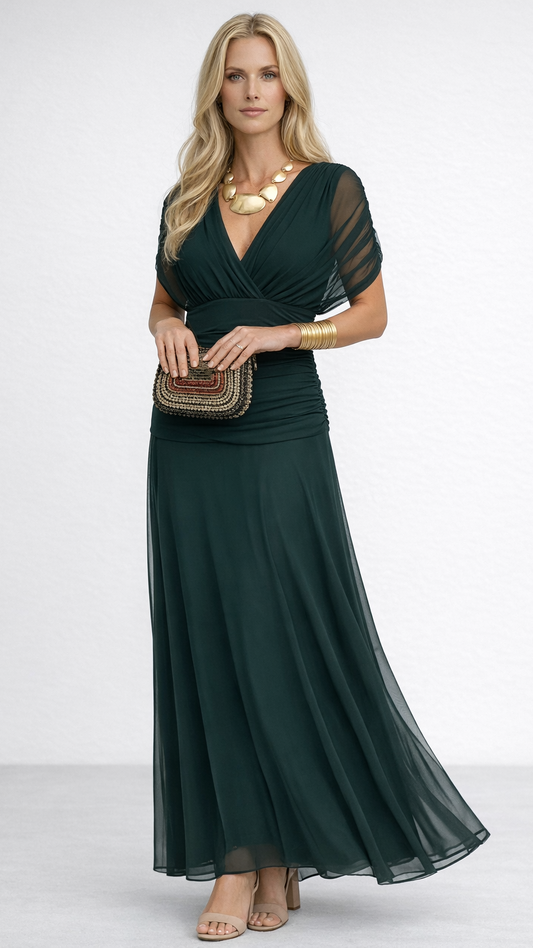 VERO - ELEGANTE VESTITO DA CERIMONIA CON SCOLLO A V