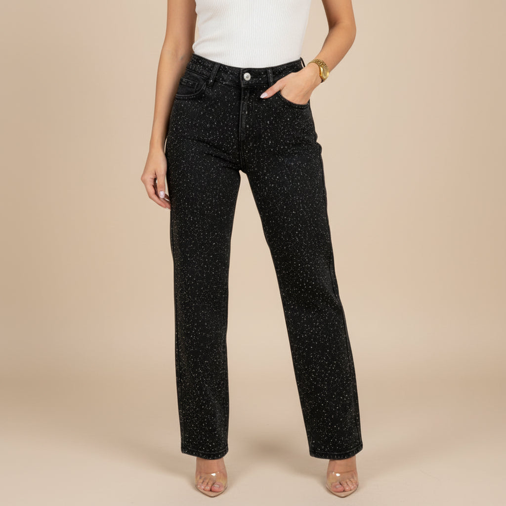 Jeans a Gamba Dritta con Strass — Stile Ricercato per Ogni Occasione