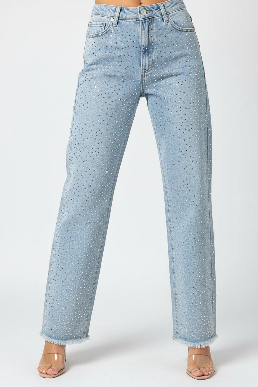 Jeans a Gamba Dritta con Strass — Stile Ricercato per Ogni Occasione