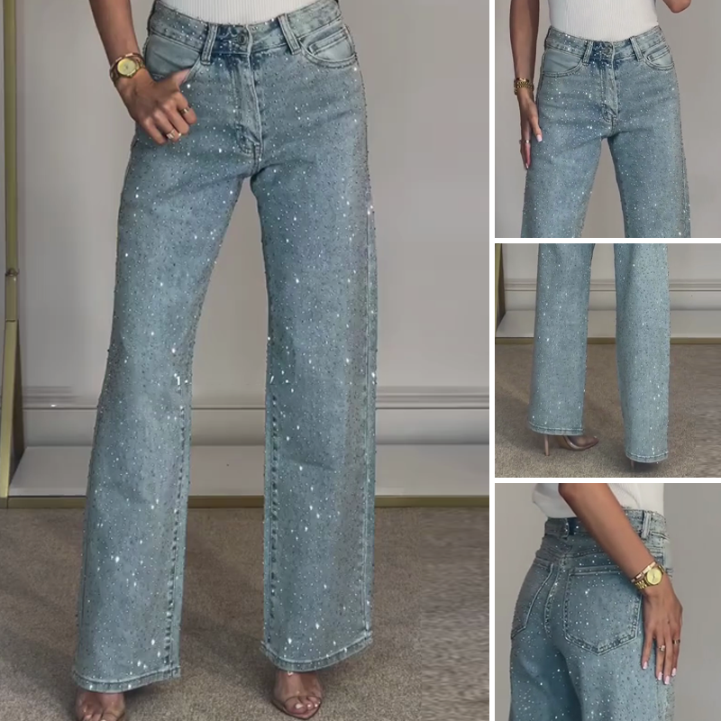 Jeans a Gamba Dritta con Strass — Stile Ricercato per Ogni Occasione