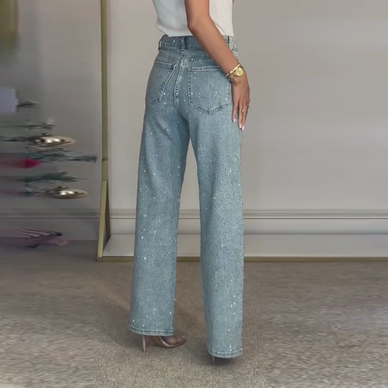 Jeans a Gamba Dritta con Strass — Stile Ricercato per Ogni Occasione