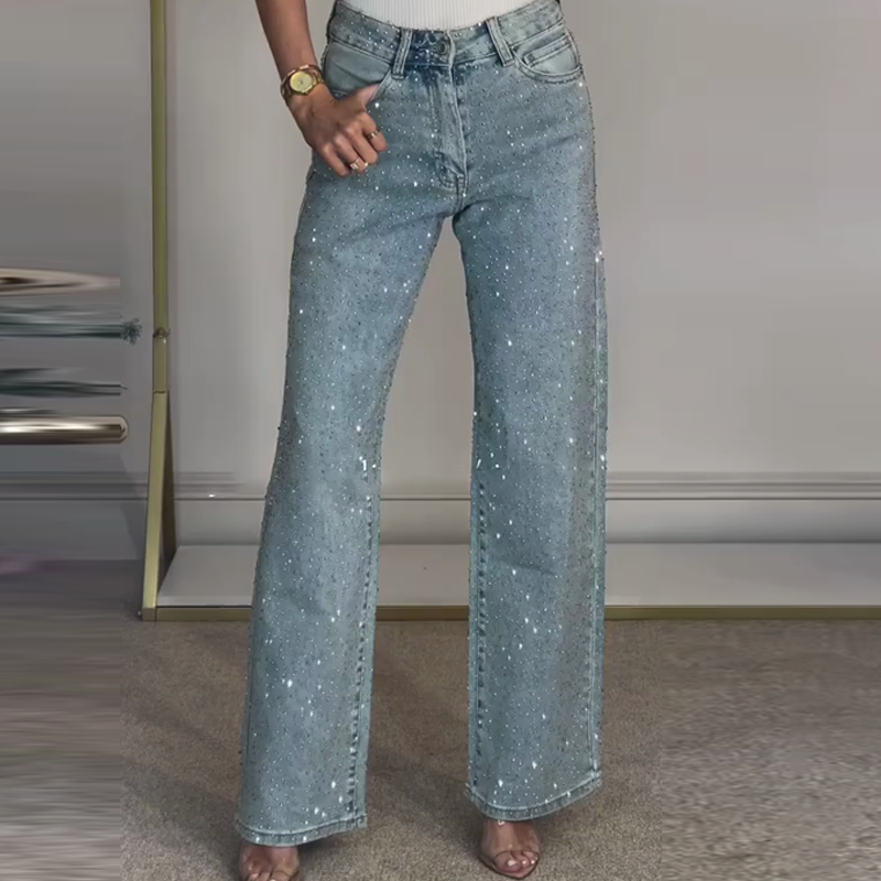 Jeans a Gamba Dritta con Strass — Stile Ricercato per Ogni Occasione